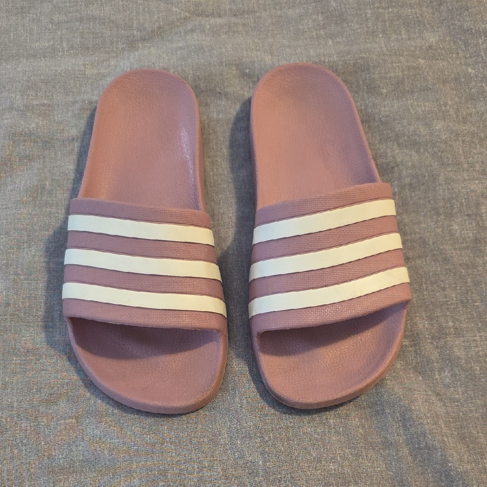 adidas Pink and White Slide Sandals